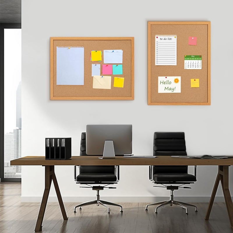 Board2by Cork Board Bulletin Board 18" x 24", Wood Framed Corkboards for Wall Decor, Hanging Office Message Board, Large Wall Mounted Notice Pin Board with 15 Push Pins for School, Home & Office - Image 3